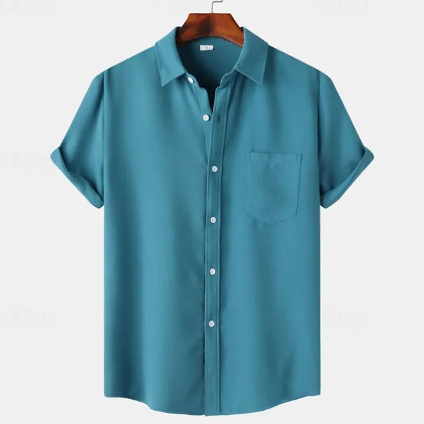 Men's Shirt Summer Shirt Casual Shirt Beach Shirt Button Up Shirt White Light Green Navy Blue Blue Purple Short Sleeve Plain Lapel Vacation Hawaiian Pocket Clothing Apparel Polyester Fashion Casual