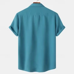 Men's Shirt Summer Shirt Casual Shirt Beach Shirt Button Up Shirt White Light Green Navy Blue Blue Purple Short Sleeve Plain Lapel Vacation Hawaiian Pocket Clothing Apparel Polyester Fashion Casual