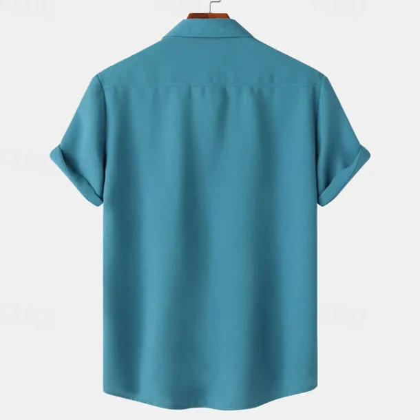 Men's Shirt Summer Shirt Casual Shirt Beach Shirt Button Up Shirt White Light Green Navy Blue Blue Purple Short Sleeve Plain Lapel Vacation Hawaiian Pocket Clothing Apparel Polyester Fashion Casual