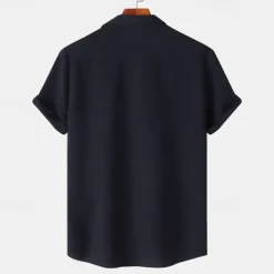 Men's Shirt Summer Shirt Casual Shirt Beach Shirt Button Up Shirt White Light Green Navy Blue Blue Purple Short Sleeve Plain Lapel Vacation Hawaiian Pocket Clothing Apparel Polyester Fashion Casual