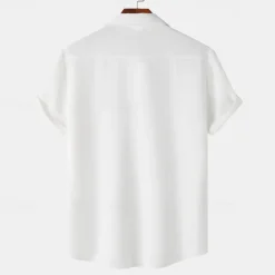 Men's Shirt Summer Shirt Casual Shirt Beach Shirt Button Up Shirt White Light Green Navy Blue Blue Purple Short Sleeve Plain Lapel Vacation Hawaiian Pocket Clothing Apparel Polyester Fashion Casual