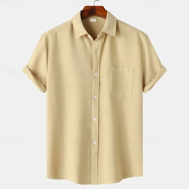Men's Shirt Summer Shirt Casual Shirt Beach Shirt Button Up Shirt White Light Green Navy Blue Blue Purple Short Sleeve Plain Lapel Vacation Hawaiian Pocket Clothing Apparel Polyester Fashion Casual