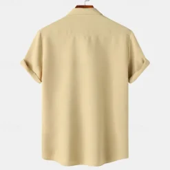 Men's Shirt Summer Shirt Casual Shirt Beach Shirt Button Up Shirt White Light Green Navy Blue Blue Purple Short Sleeve Plain Lapel Vacation Hawaiian Pocket Clothing Apparel Polyester Fashion Casual