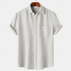 Men's Shirt Summer Shirt Casual Shirt Beach Shirt Button Up Shirt White Light Green Navy Blue Blue Purple Short Sleeve Plain Lapel Vacation Hawaiian Pocket Clothing Apparel Polyester Fashion Casual