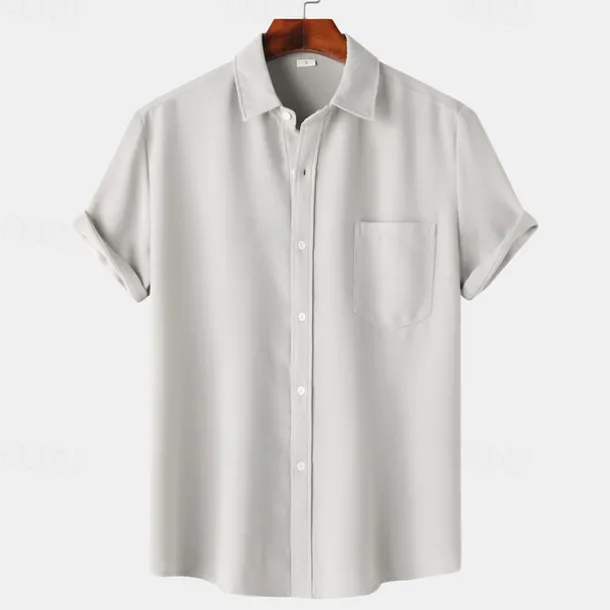 Men's Shirt Summer Shirt Casual Shirt Beach Shirt Button Up Shirt White Light Green Navy Blue Blue Purple Short Sleeve Plain Lapel Vacation Hawaiian Pocket Clothing Apparel Polyester Fashion Casual