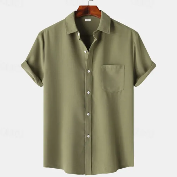 Men's Shirt Summer Shirt Casual Shirt Beach Shirt Button Up Shirt White Light Green Navy Blue Blue Purple Short Sleeve Plain Lapel Vacation Hawaiian Pocket Clothing Apparel Polyester Fashion Casual