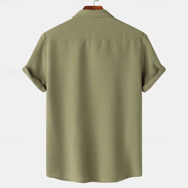 Men's Shirt Summer Shirt Casual Shirt Beach Shirt Button Up Shirt White Light Green Navy Blue Blue Purple Short Sleeve Plain Lapel Vacation Hawaiian Pocket Clothing Apparel Polyester Fashion Casual