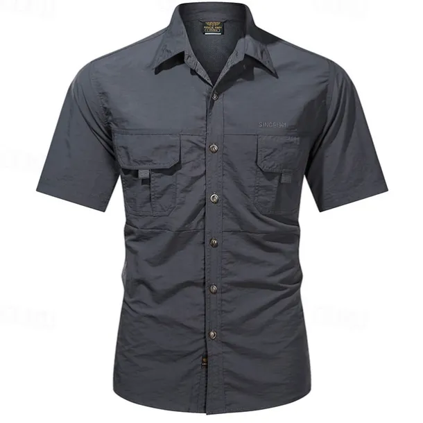 Men's Shirt Summer Shirt Casual Shirt Button Up Shirt Cargo Shirt khaki Dark Grey Army Green Short Sleeve Plain Shirt Collar Vacation Hawaiian Pocket Clothing Apparel 100% Cotton Fashion Casual