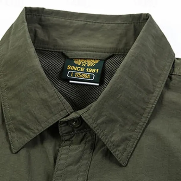 Men's Shirt Summer Shirt Casual Shirt Button Up Shirt Cargo Shirt khaki Dark Grey Army Green Short Sleeve Plain Shirt Collar Vacation Hawaiian Pocket Clothing Apparel 100% Cotton Fashion Casual