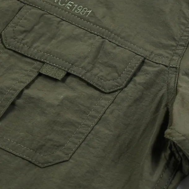 Men's Shirt Summer Shirt Casual Shirt Button Up Shirt Cargo Shirt khaki Dark Grey Army Green Short Sleeve Plain Shirt Collar Vacation Hawaiian Pocket Clothing Apparel 100% Cotton Fashion Casual