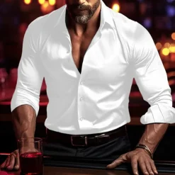 Men's Shirt Summer Shirt Casual Shirt Beach Shirt Button Up Shirt Black White Blue Green Drak Red Long Sleeve Plain Lapel Vacation Hawaiian Clothing Apparel Polyester Fashion Casual Comfortable