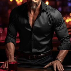 Men's Shirt Summer Shirt Casual Shirt Beach Shirt Button Up Shirt Black White Blue Green Drak Red Long Sleeve Plain Lapel Vacation Hawaiian Clothing Apparel Polyester Fashion Casual Comfortable