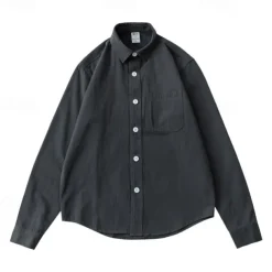 Men's Shirt White Blue Army Green Dark Gray Apricot Long Sleeve Solid Color Rolled collar Causal Casual Buttons Clothing Apparel Neutral Daily