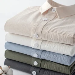 Men's Shirt White Blue Army Green Dark Gray Apricot Long Sleeve Solid Color Rolled collar Causal Casual Buttons Clothing Apparel Neutral Daily