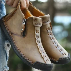 Men's Shoes Boots Loafers & Slip-Ons Retro Penny Loafers Handmade Shoes Comfort Shoes Walking Casual Daily Elastic Fabric Breathable Booties / Ankle Boots Loafer Black Army Green Brown Summer Spring