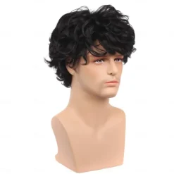 Men's Short Curly Hair Black Wig With Bangs Cosplay Halloween Costume Party Natural Hair Wig