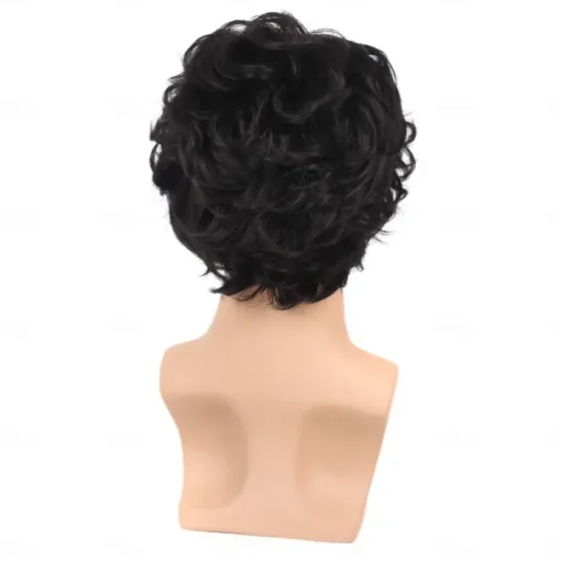 Men's Short Curly Hair Black Wig With Bangs Cosplay Halloween Costume Party Natural Hair Wig