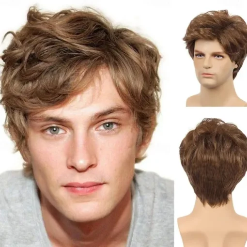 Men's Short Curly Hair Black Wig With Bangs Cosplay Halloween Costume Party Natural Hair Wig