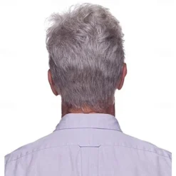 Mens Short Grey White Wigs Fluffy and Realistic Short Hair Old Man Wig MenS Natural Daily Use Hair Synthetic Hair Heat Resistant Replacement Full Wigs