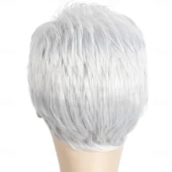 Mens Short Grey White Wigs Fluffy and Realistic Short Hair Old Man Wig MenS Natural Daily Use Hair Synthetic Hair Heat Resistant Replacement Full Wigs