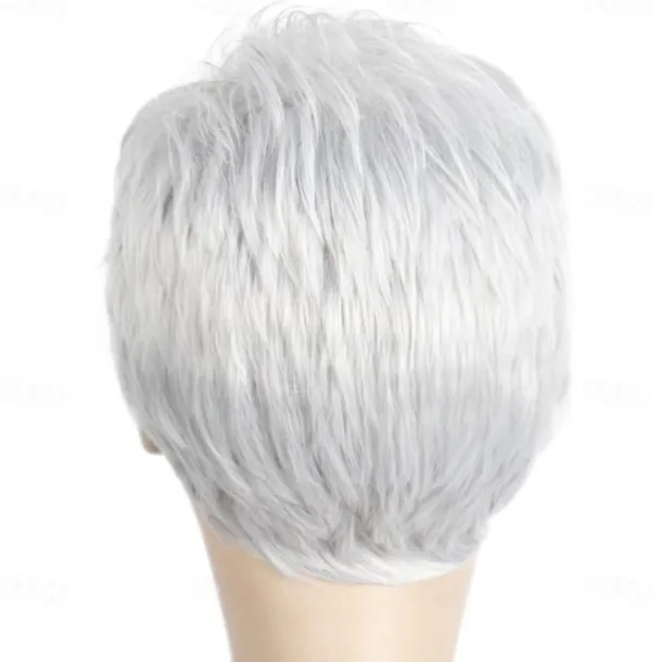 Mens Short Grey White Wigs Fluffy and Realistic Short Hair Old Man Wig MenS Natural Daily Use Hair Synthetic Hair Heat Resistant Replacement Full Wigs