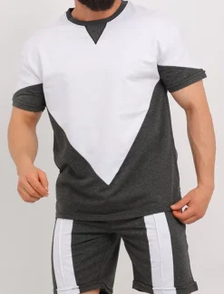 Men's Shorts and T Shirt Set Short Sleeves Crew Neck Summer Color Block Stylish Modern Contemporary Comfortable 2 Piece Vacation Casual Daily Black White Red Top Tee for Men