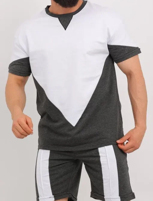 Men's Shorts and T Shirt Set Short Sleeves Crew Neck Summer Color Block Stylish Modern Contemporary Comfortable 2 Piece Vacation Casual Daily Black White Red Top Tee for Men