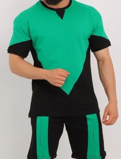 Men's Shorts and T Shirt Set Short Sleeves Crew Neck Summer Color Block Stylish Modern Contemporary Comfortable 2 Piece Vacation Casual Daily Black White Red Top Tee for Men