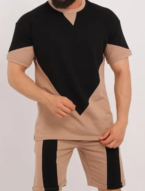 Men's Shorts and T Shirt Set Short Sleeves Crew Neck Summer Color Block Stylish Modern Contemporary Comfortable 2 Piece Vacation Casual Daily Black White Red Top Tee for Men