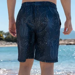 Men's Shorts Beach Shorts Drawstring Graphic Leaf Tree Breathable Quick Dry Knee Length Outdoor Vacation Home Vacation Ethnic Style Navy Blue Stretchy