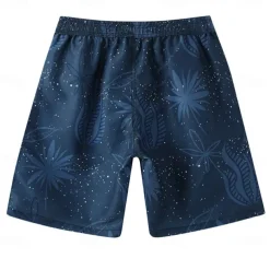 Men's Shorts Beach Shorts Drawstring Graphic Leaf Tree Breathable Quick Dry Knee Length Outdoor Vacation Home Vacation Ethnic Style Navy Blue Stretchy