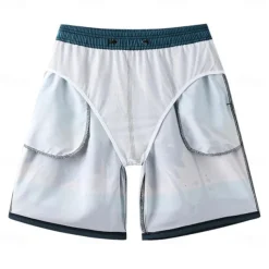 Men's Shorts Beach Shorts Pocket Drawstring Print Graphic Leaf Tree Breathable Quick Dry Knee Length Outdoor Vacation Home Vacation Ethnic Style Lake blue Dark Blue / Red Micro-elastic