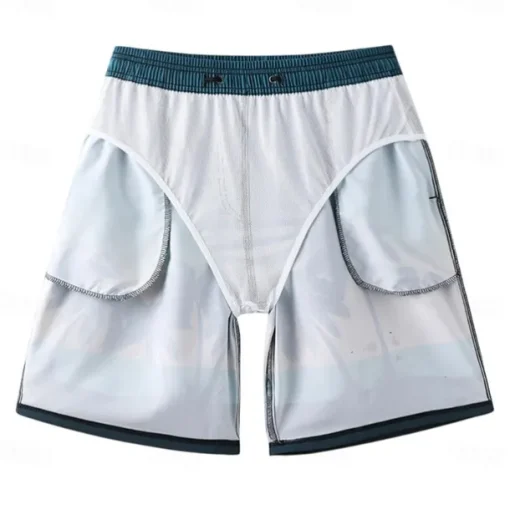 Men's Shorts Beach Shorts Pocket Drawstring Print Graphic Leaf Tree Breathable Quick Dry Knee Length Outdoor Vacation Home Vacation Ethnic Style Lake blue Dark Blue / Red Micro-elastic