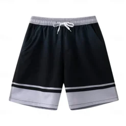 Men's Shorts Beach Shorts Drawstring Color Block Breathable Quick Dry Knee Length Outdoor Vacation Home Vacation Ethnic Style Black+Grey Dark Red Stretchy