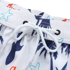 Men's Shorts Beach Shorts Drawstring Graphic Leaf Tree Breathable Quick Dry Knee Length Outdoor Vacation Home Vacation Ethnic Style White & Blue Dark Blue Micro-elastic