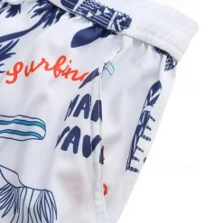 Men's Shorts Beach Shorts Drawstring Graphic Leaf Tree Breathable Quick Dry Knee Length Outdoor Vacation Home Vacation Ethnic Style White & Blue Dark Blue Micro-elastic