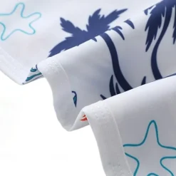 Men's Shorts Beach Shorts Drawstring Graphic Leaf Tree Breathable Quick Dry Knee Length Outdoor Vacation Home Vacation Ethnic Style White & Blue Dark Blue Micro-elastic