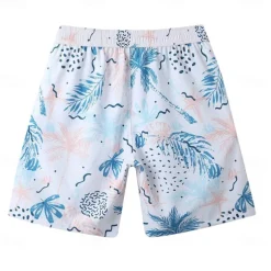 Men's Shorts Beach Shorts Drawstring Graphic Leaf Tree Breathable Quick Dry Knee Length Outdoor Vacation Home Vacation Ethnic Style White & Blue Dark Blue Micro-elastic