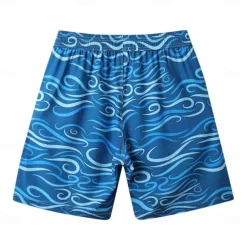 Men's Shorts Beach Shorts Drawstring Ocean Abstract Abstract Art Breathable Quick Dry Knee Length Outdoor Vacation Home Vacation Ethnic Style Lake blue Navy Blue Stretchy