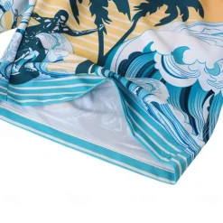 Men's Shorts Beach Shorts Pocket Drawstring Elastic Waist Graphic Leaf Tree Breathable Quick Dry Knee Length Outdoor Vacation Home Vacation Ethnic Style Lake blue Dark Blue / Red Micro-elastic