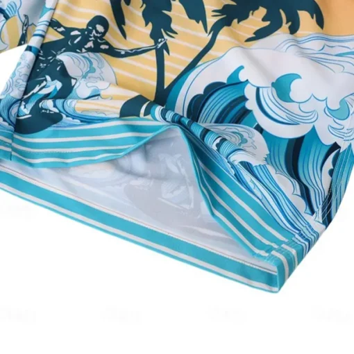 Men's Shorts Beach Shorts Pocket Drawstring Elastic Waist Graphic Leaf Tree Breathable Quick Dry Knee Length Outdoor Vacation Home Vacation Ethnic Style Lake blue Dark Blue / Red Micro-elastic