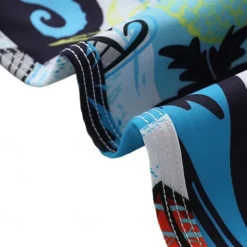 Men's Shorts Beach Shorts Drawstring Graphic Letter Abstract Breathable Quick Dry Knee Length Outdoor Vacation Home Vacation Ethnic Style Lake blue White & Blue Stretchy