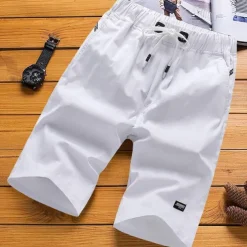 Men's Shorts Casual Shorts Drawstring Elastic Waist Straight Leg Solid Color Knee Length Sports Outdoor Streetwear Fashion Casual Black White