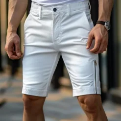 Men's Shorts Chino Shorts Bermuda shorts Work Shorts Zipper Pocket Plain Comfort Soft Knee Length Outdoor Casual Daily Fashion Streetwear Black White Micro-elastic