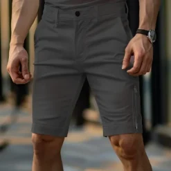 Men's Shorts Chino Shorts Bermuda shorts Work Shorts Zipper Pocket Plain Comfort Soft Knee Length Outdoor Casual Daily Fashion Streetwear Black White Micro-elastic