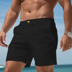 Men's Shorts Chino Shorts Summer Shorts Work Shorts Pocket Plain Comfort Breathable Short Casual Daily Holiday Sports Fashion Black White