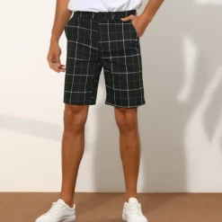 Men's Shorts Chino Shorts Bermuda shorts Work Shorts Pocket Straight Leg Plaid Checkered Comfort Short Formal Work Casual Streetwear Stylish Black Brown