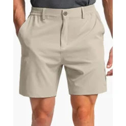 Men's Shorts Dress Shorts Bermuda shorts Pocket Elastic Waist Plain Comfort Breathable Outdoor Daily Going out Fashion Casual Black Khaki