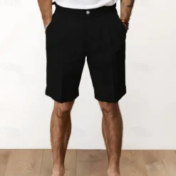 Men's Shorts Linen Shorts Summer Shorts Pocket Plain Comfort Breathable Outdoor Daily Going out Fashion Streetwear Black White