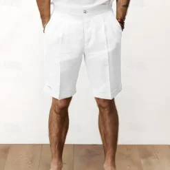 Men's Shorts Linen Shorts Summer Shorts Pocket Plain Comfort Breathable Outdoor Daily Going out Fashion Streetwear Black White